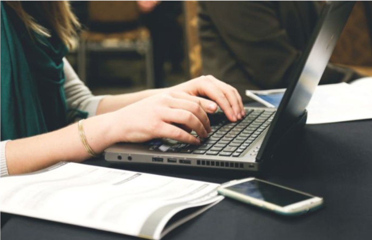 typing at computer